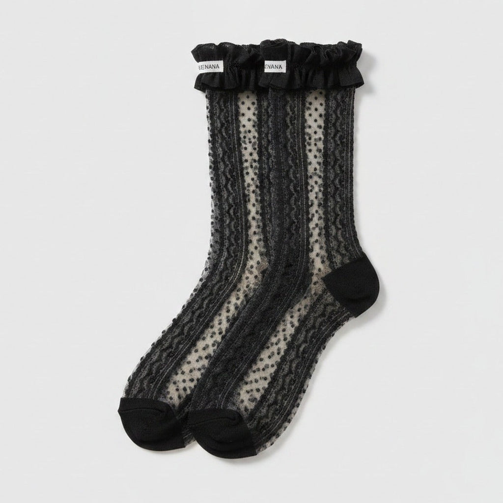 Black Ruffled Polka Dot Crew Socks – apparel accessories (view 1)