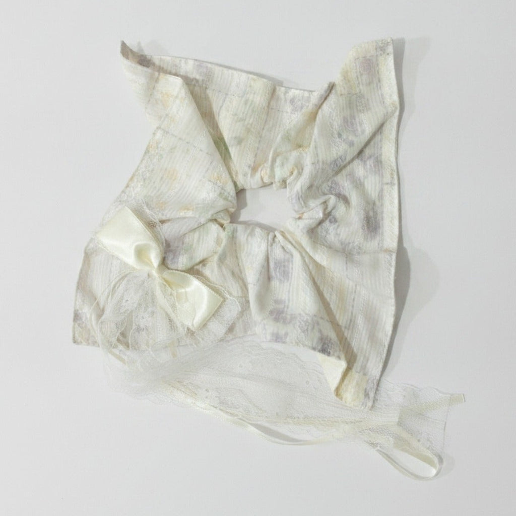 Sage Green Lace Bow Hair Scrunchie – hair accessories (view 1)