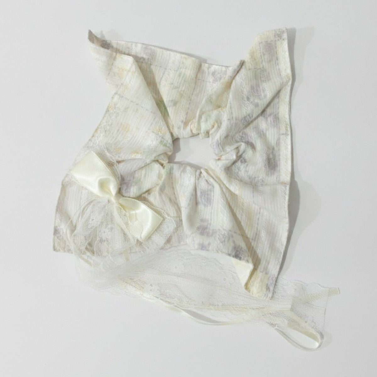 Sage Green Lace Bow Hair Scrunchie – hair accessories (view 1)