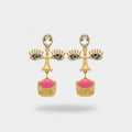 Gold Abstract Face Statement Earrings Gold & Pink