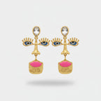 Gold Abstract Face Statement Earrings Gold & Pink