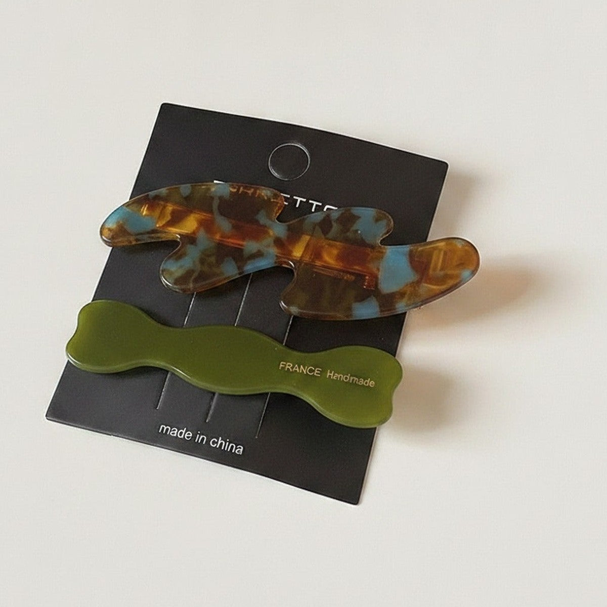 Tortoiseshell And Olive Wavy Hair Clip Set – hair accessories (view 1)