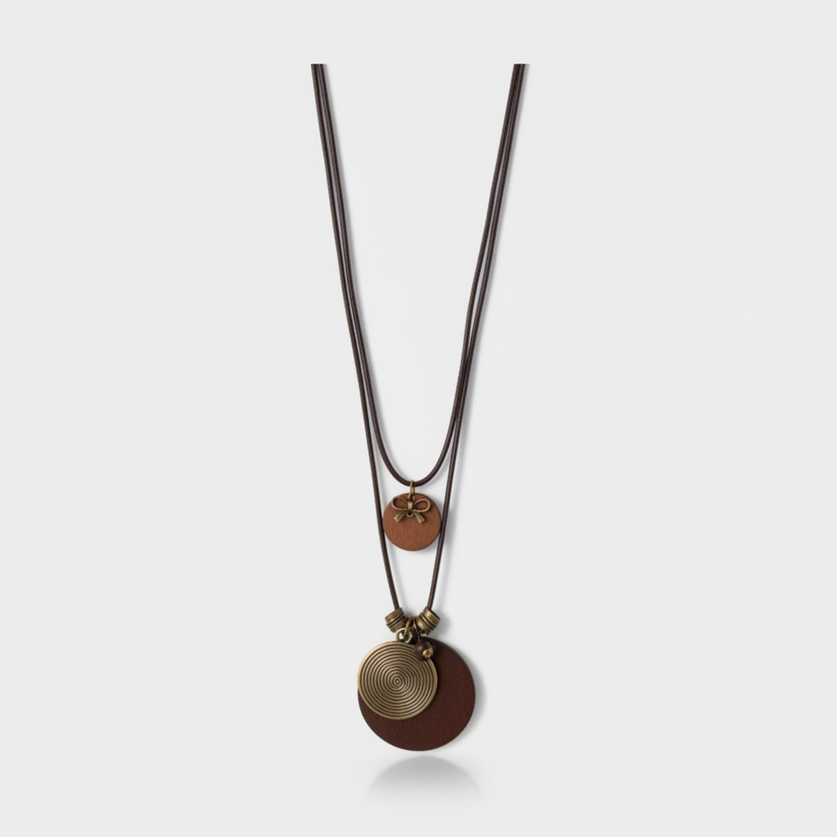 Brown Leather Double Pendant Charm Necklace – jewelry (view 1)