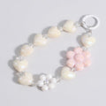 Beaded Heart Charm Keychain - Beige