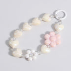Beaded Heart Charm Keychain - Beige