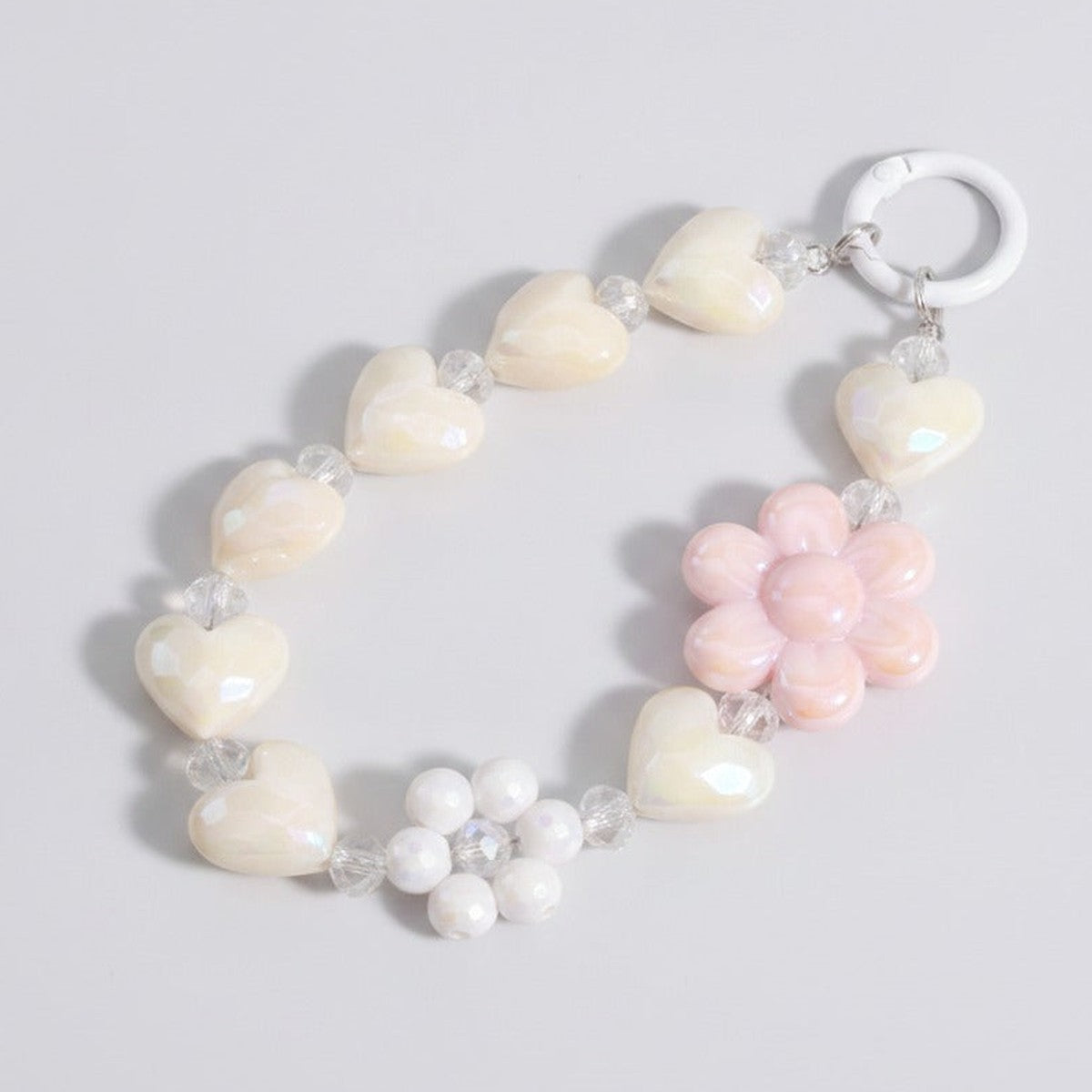 Beaded Heart Charm Keychain - Beige