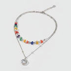 Rainbow Beaded Heart Layered Necklace