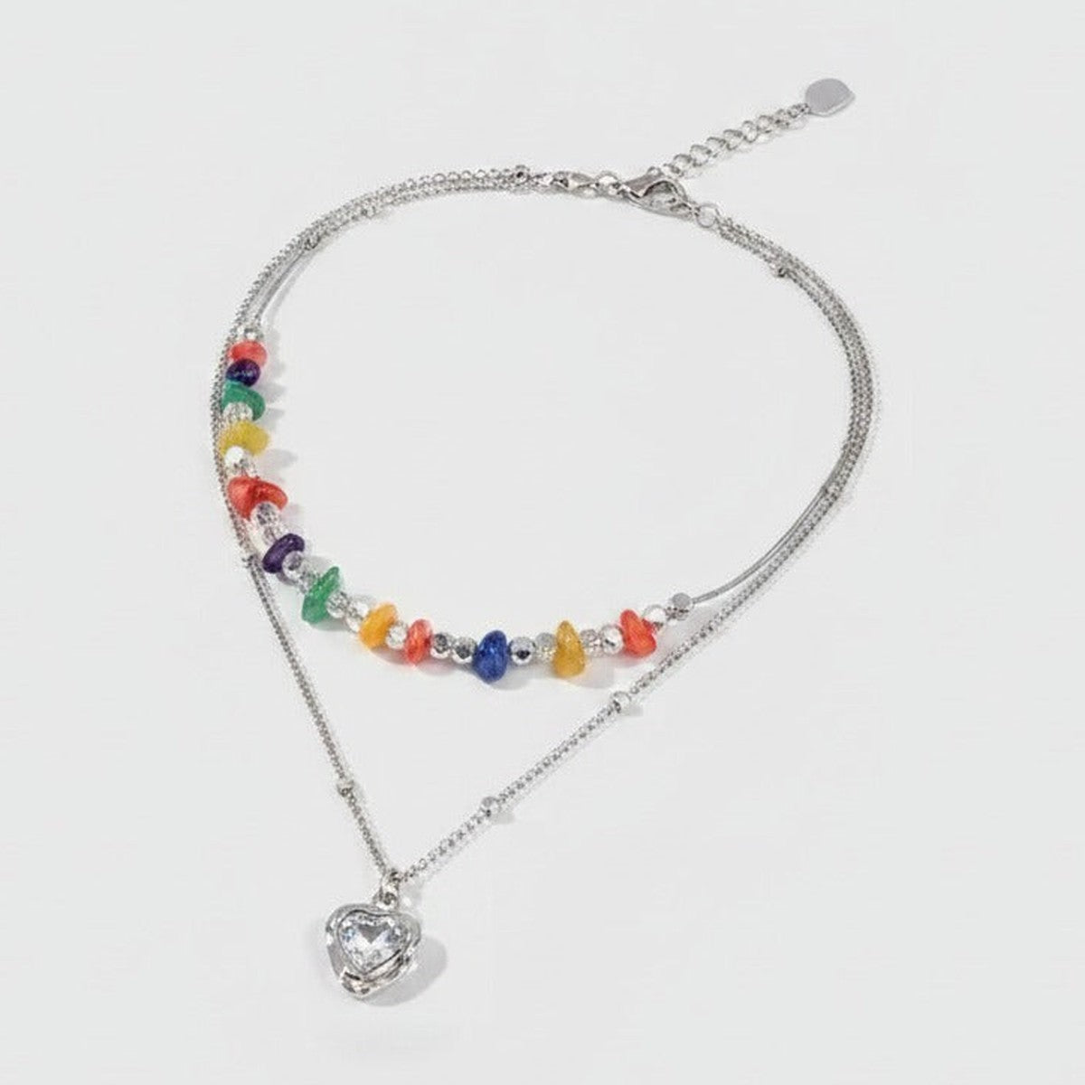 Rainbow Beaded Heart Layered Necklace