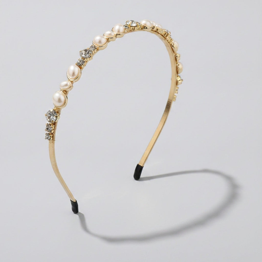 Pearl And Rhinestone Velvet Headband - Champagne – hair accessories (view 1)