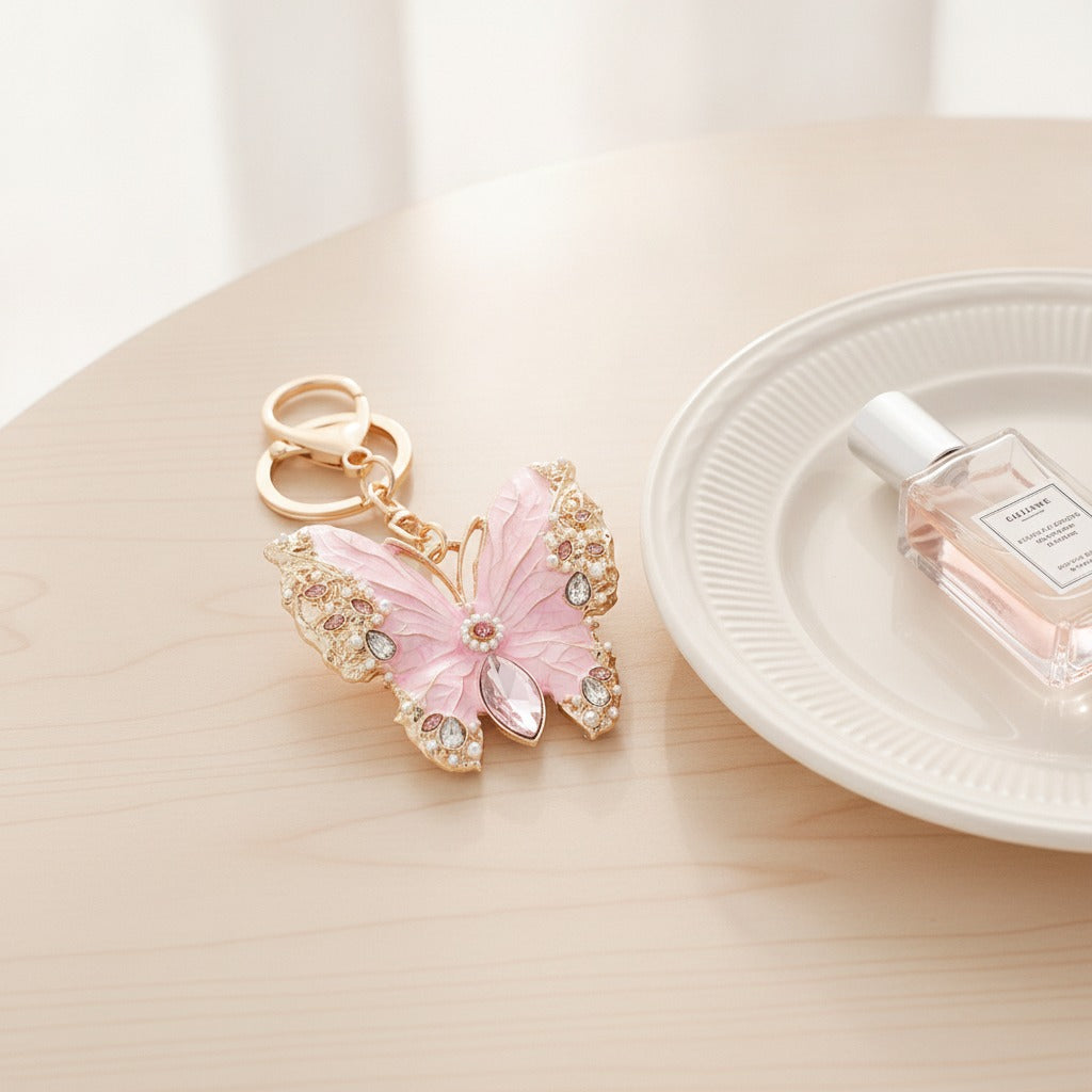 Crystallized Butterfly Charm Keychain - Soft Pink