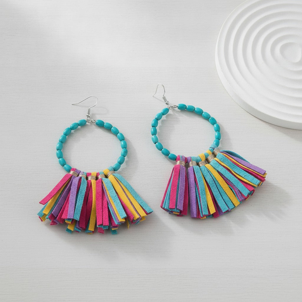 Beaded Tassel Dangle Earrings - Multicolor