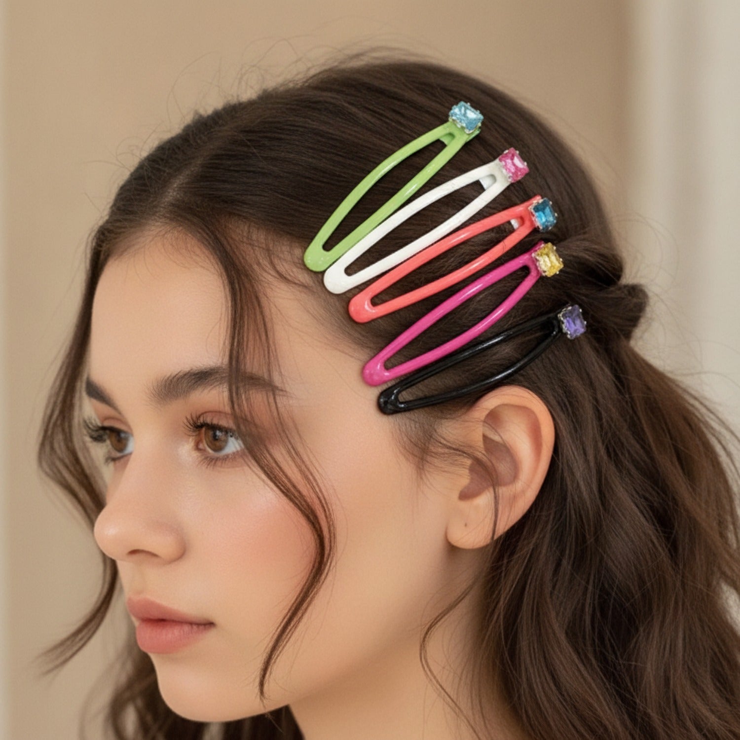 Gemstone Hair Clip Set Green & Jewel Tones