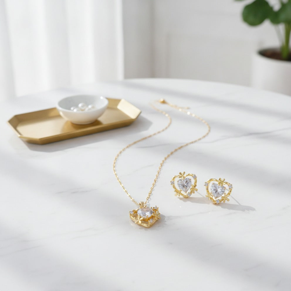 Heart Crystal Charm Set - Gold Crystal