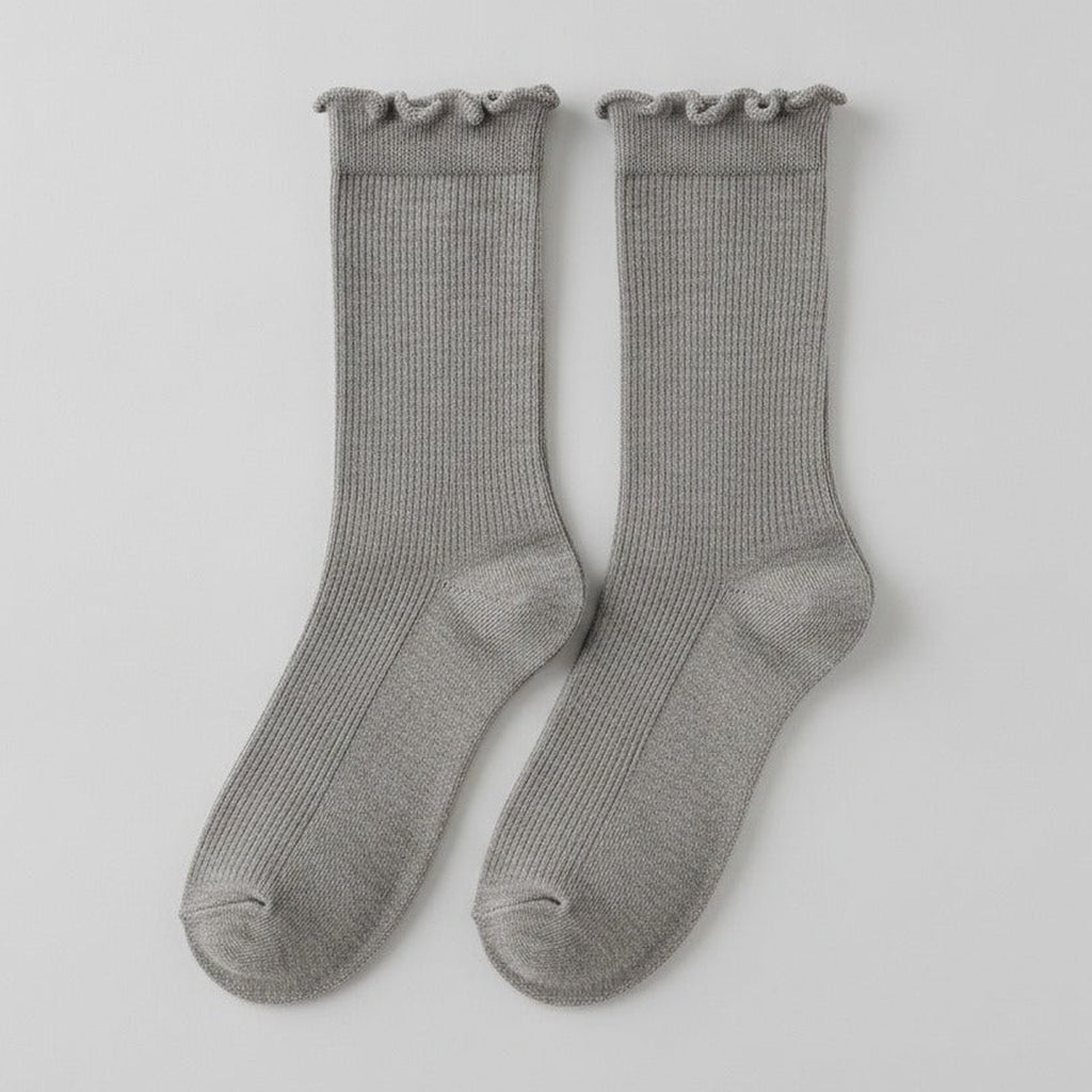 Slouch Crew Socks with Scalloped Edge - Korean Gray