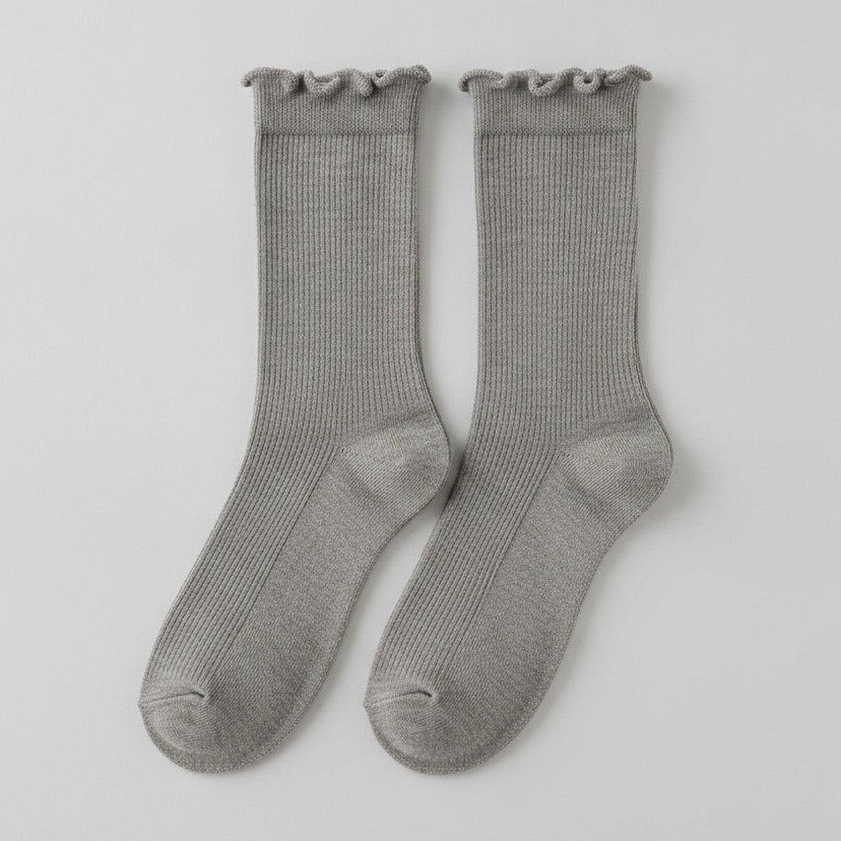 Slouch Crew Socks with Scalloped Edge - Korean Gray