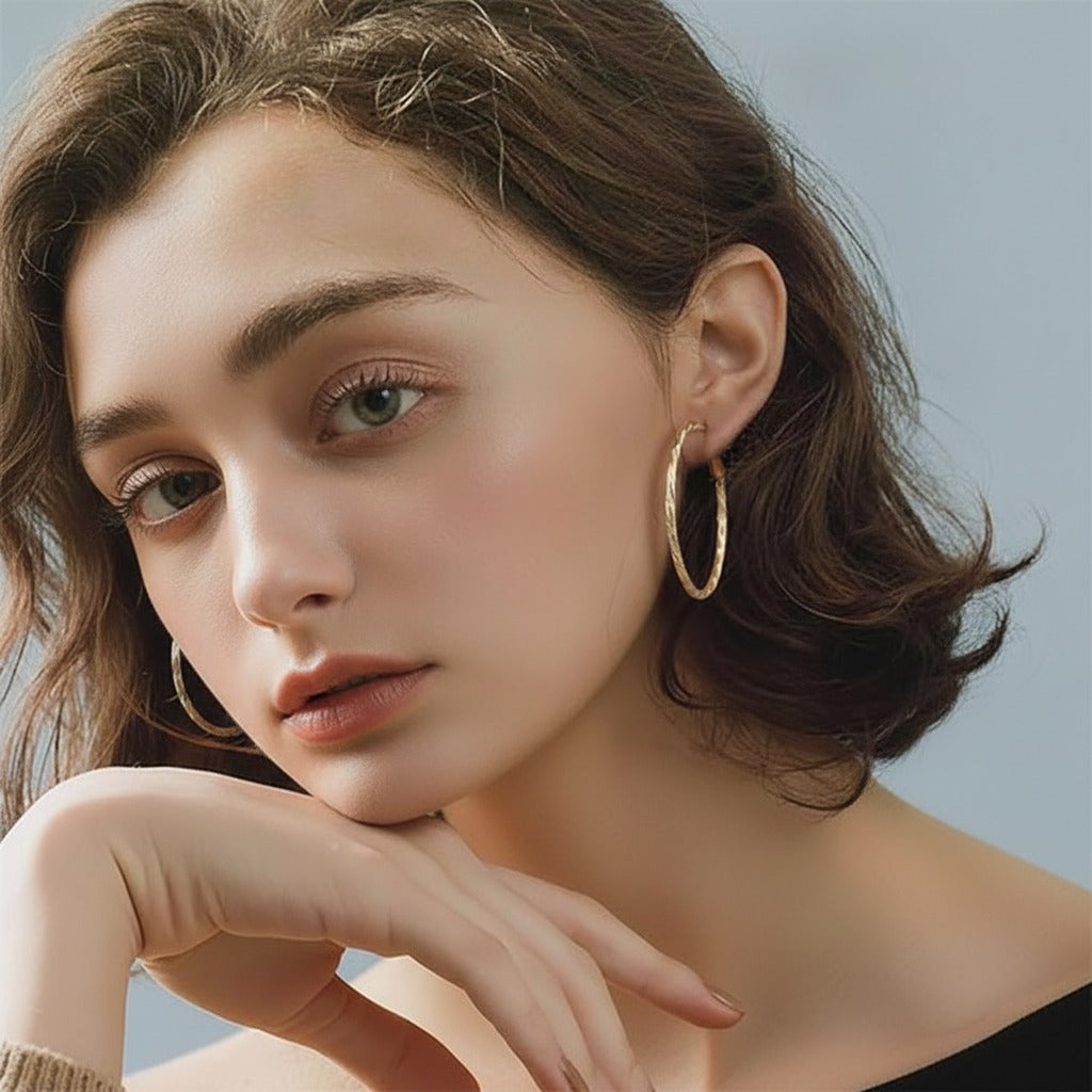 Twisted Rope Hoop Earrings - Gold