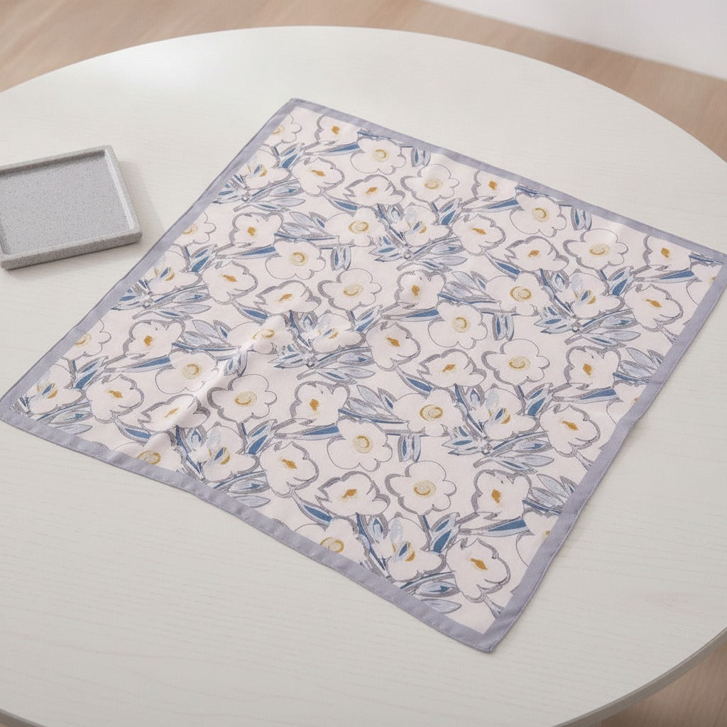 Floral Silk Square Scarf - Navy & Grey