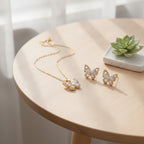 Butterfly Sparkle Necklace & Earring Set - Gold