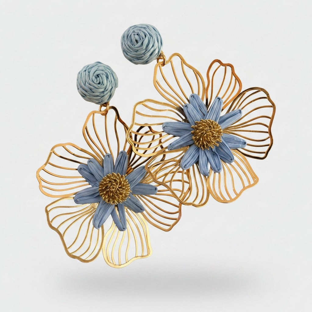 Blue And Gold Flower Dangle Earrings – jewelry (view 1)