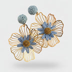 Blue And Gold Flower Dangle Earrings – jewelry (view 1)