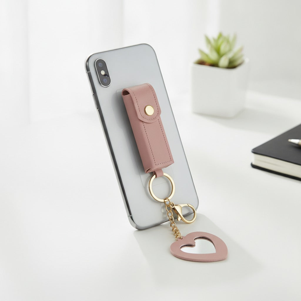 Heart Cutout Leather Keychain - Blush Pink