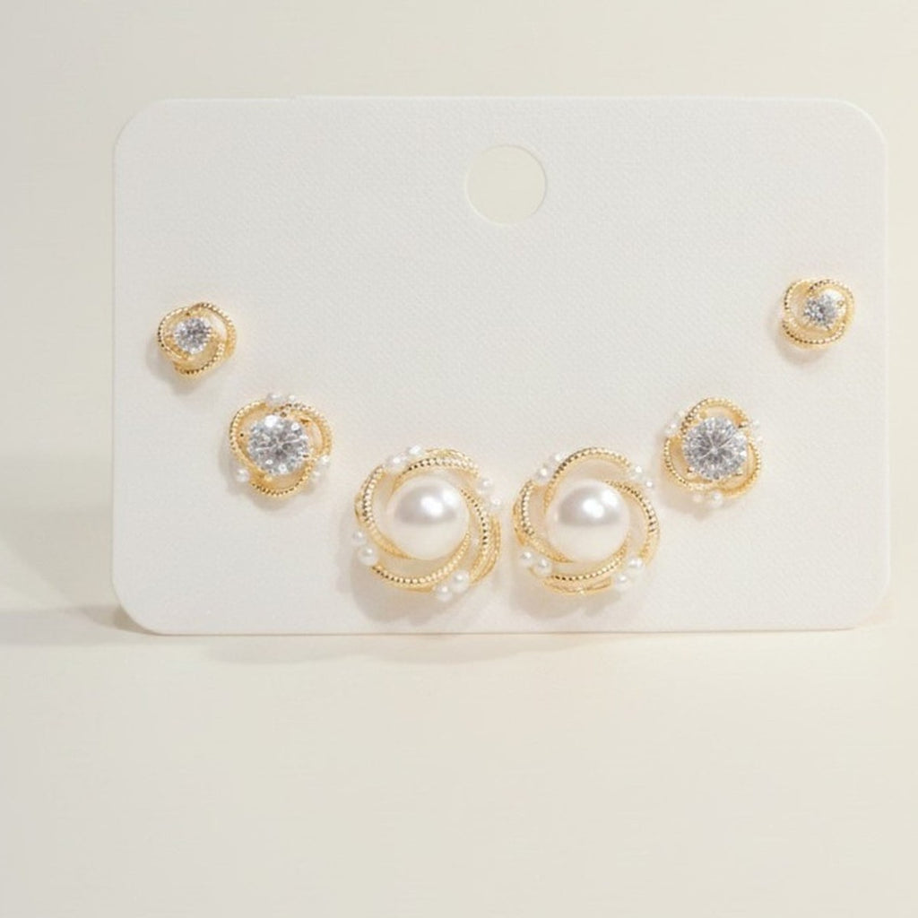 Elegant Gold Plated Pearl & Crystal Stud Earrings Set – jewelry (view 1)