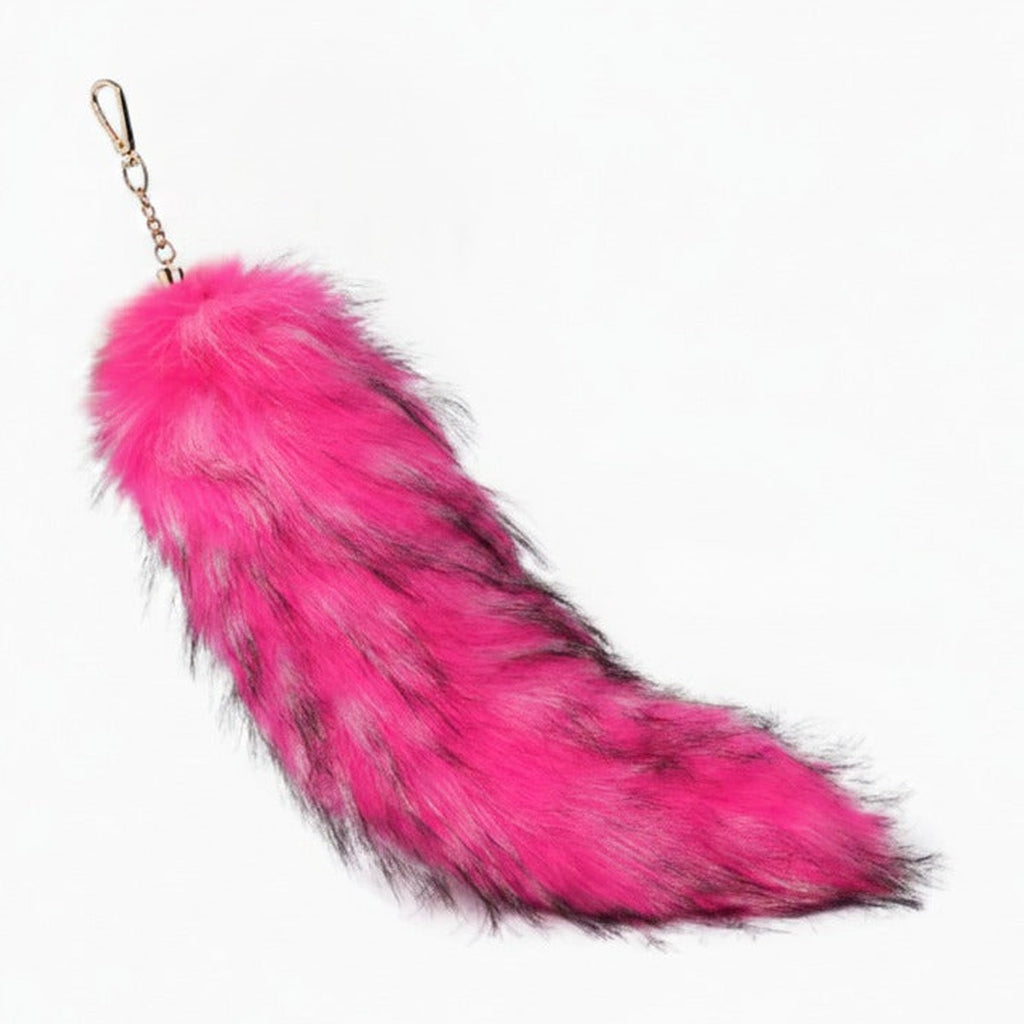 Fluffy Faux Fur Tail Keychain - Hot Pink