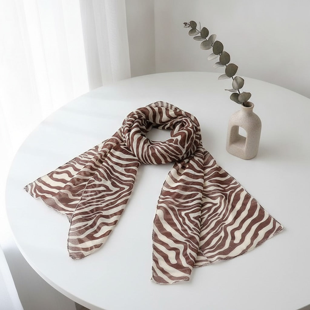 Zebra Stripe Lightweight Scarf - Brown Zebra