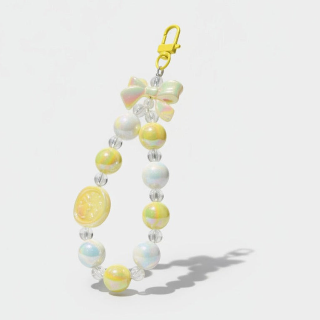 Pearly Bow Beaded Keychain - Yellow