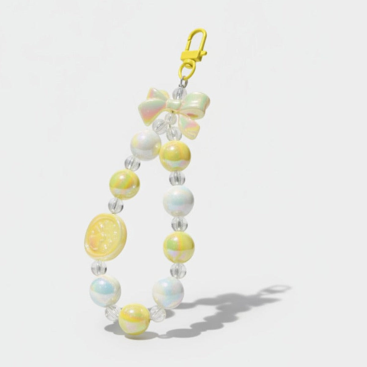 Pearly Bow Beaded Keychain - Yellow