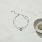 Layered Chain Bracelet with Stone - Silver