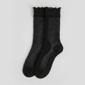 Slouch Crew Socks with Scalloped Edge - Black