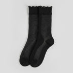 Slouch Crew Socks with Scalloped Edge - Black