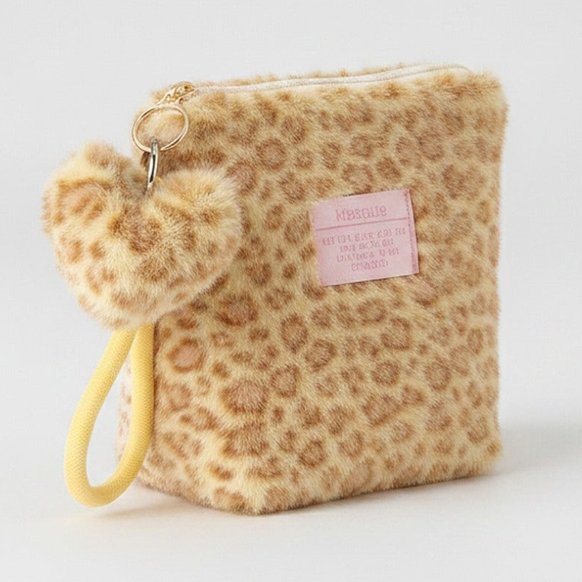 Fuzzy Leopard Zip Pouch - Yellow
