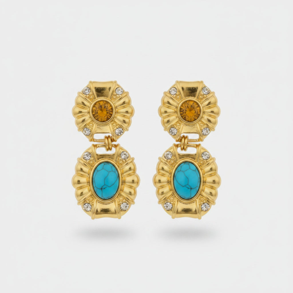 Gemstone Statement Drop Earrings Gold