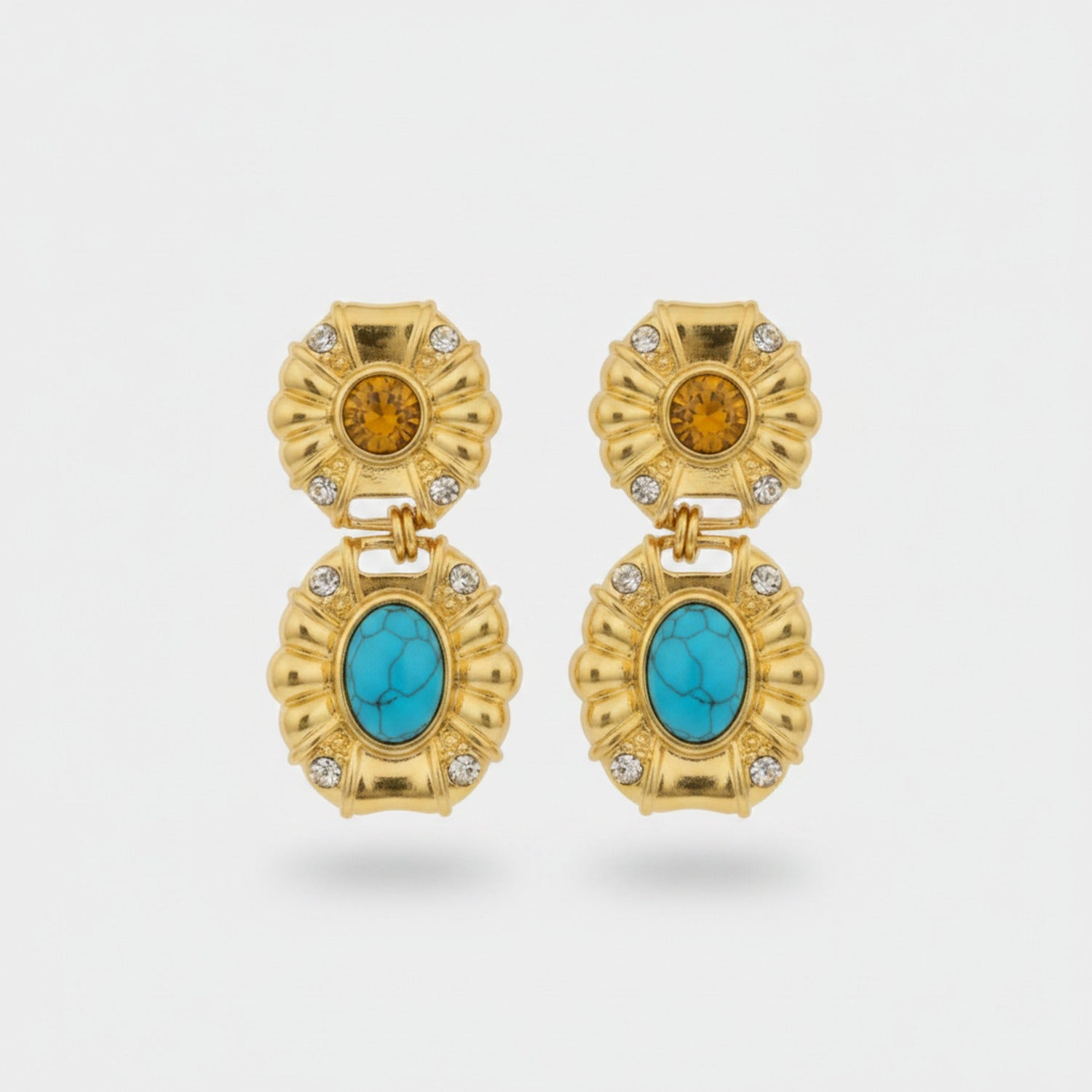 Gemstone Statement Drop Earrings Gold