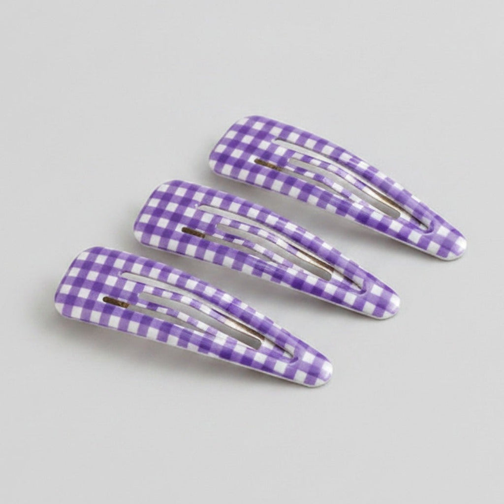 Teardrop Hair Clips Set - Purple Check – hair accessories (view 1)