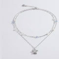 Silver Star Layered Necklace With Pearls And Blue Beads – jewelry (view 1)