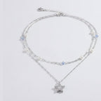 Silver Star Layered Necklace With Pearls And Blue Beads – jewelry (view 1)