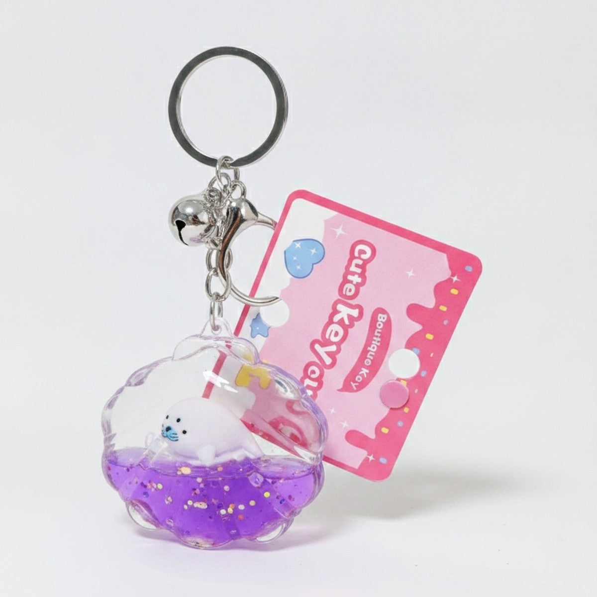 Purple Glitter Seashell Acrylic Keyring Charm – novelty & toys (view 1)