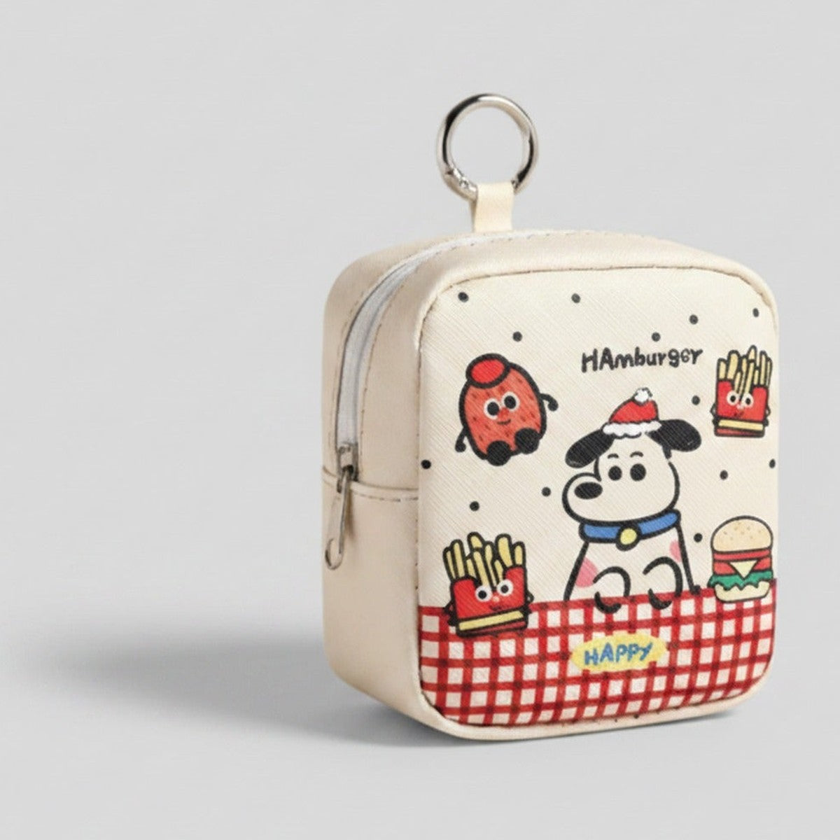 Cream Hamburger Cartoon Coin Purse With Keychain Ring – bags & wallets (view 1)