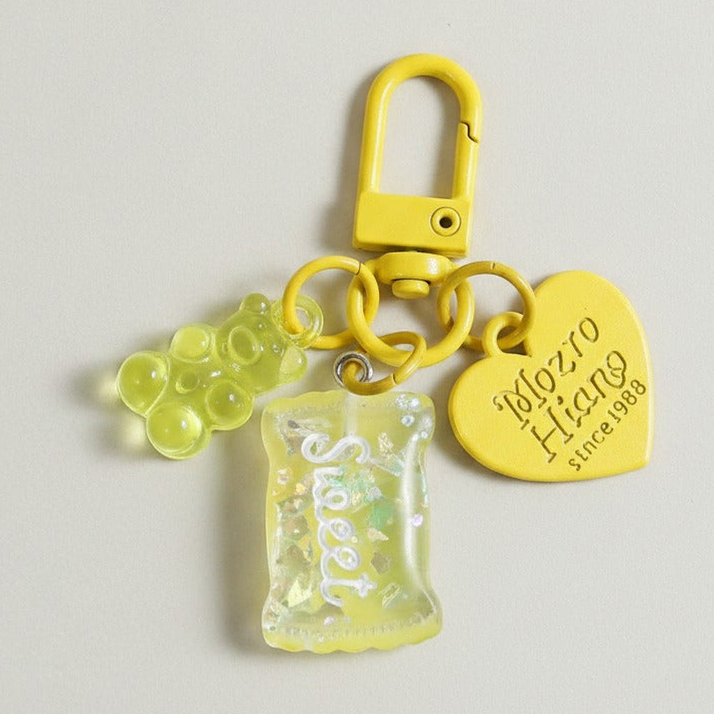 Candy Bear Heart Charm Keychain - Yellow