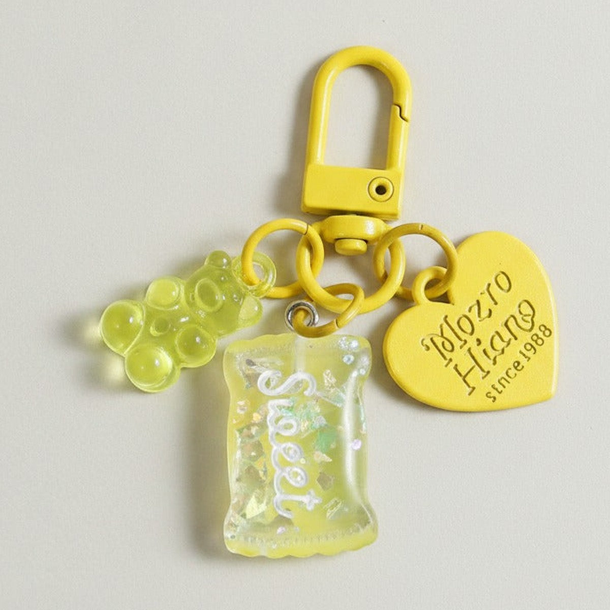 Candy Bear Heart Charm Keychain - Yellow