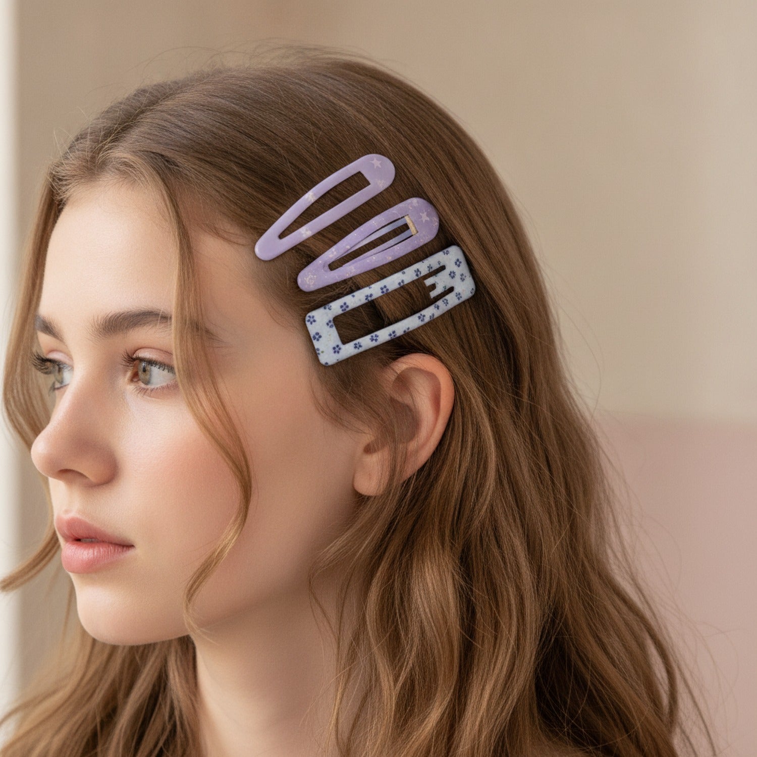 Le Ting Printed Snap Hair Clip Set Blue Stripe & Pear