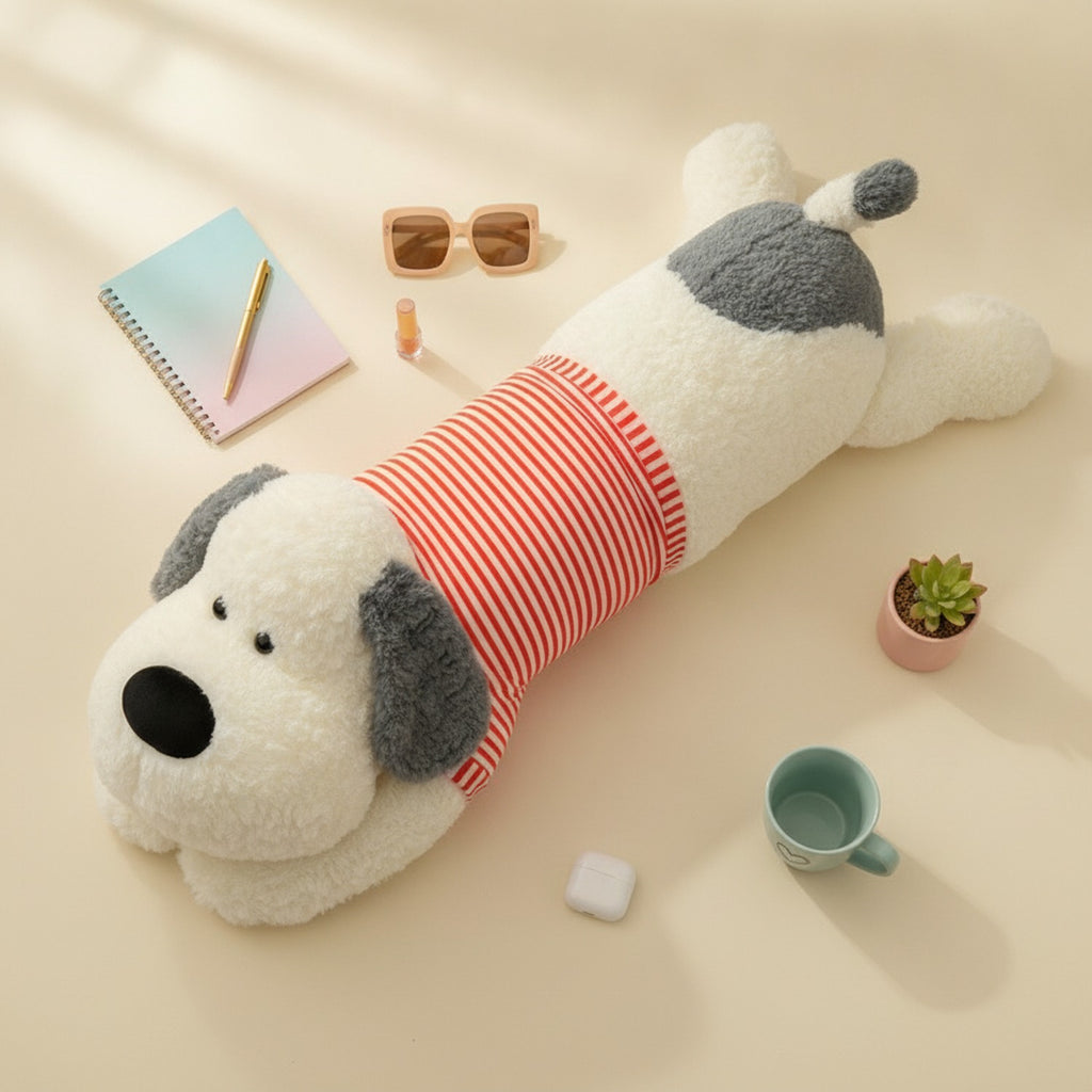 Cozy Striped Puppy Plush White