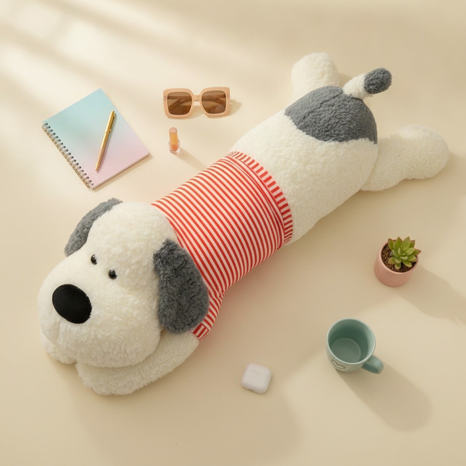 Cozy Striped Puppy Plush White