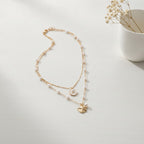 Layered Pearl Shell Charm Necklace - Gold & Pearl