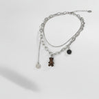 Layered Charm Chain Necklace - Silver