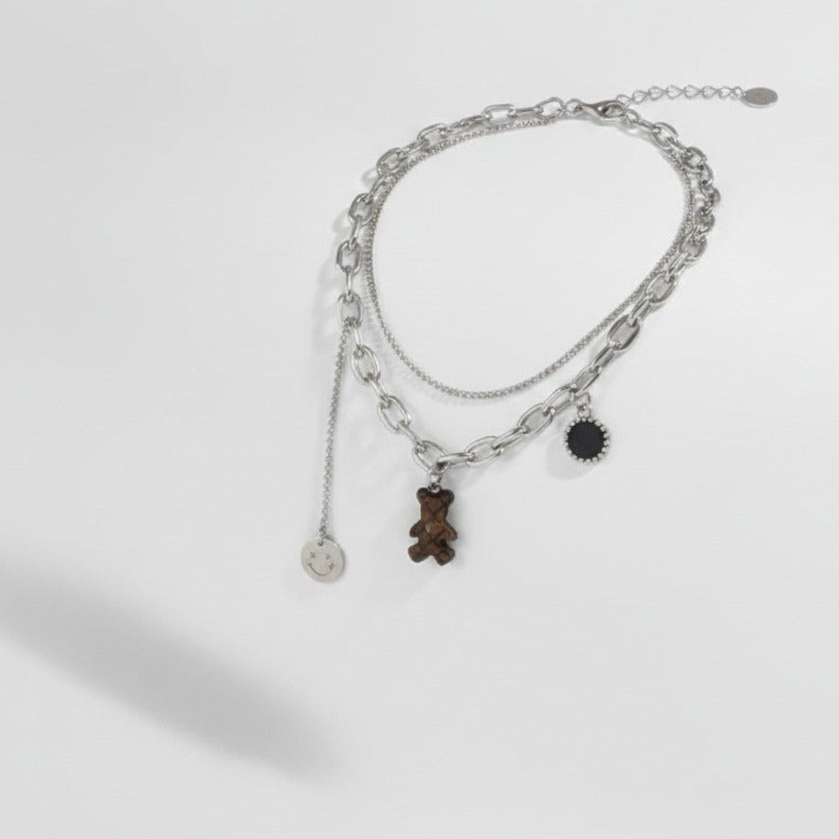 Layered Charm Chain Necklace - Silver