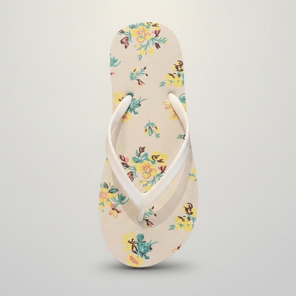 White Floral Pattern Summer Beach Flip Flops – apparel accessories (view 1)